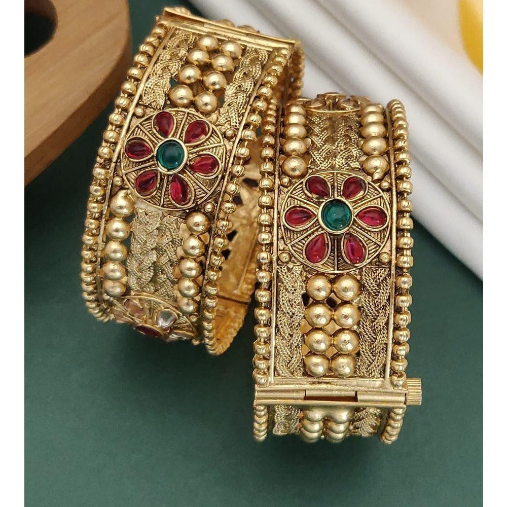 Akruti Collection Gold Plated Pota Stone Openable Kada