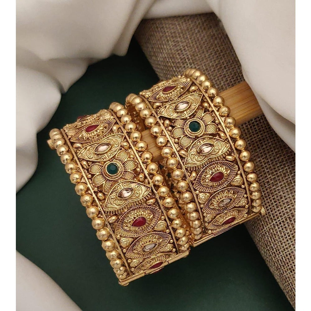 Akruti Collection Gold Plated Pota Stone Openable Kada