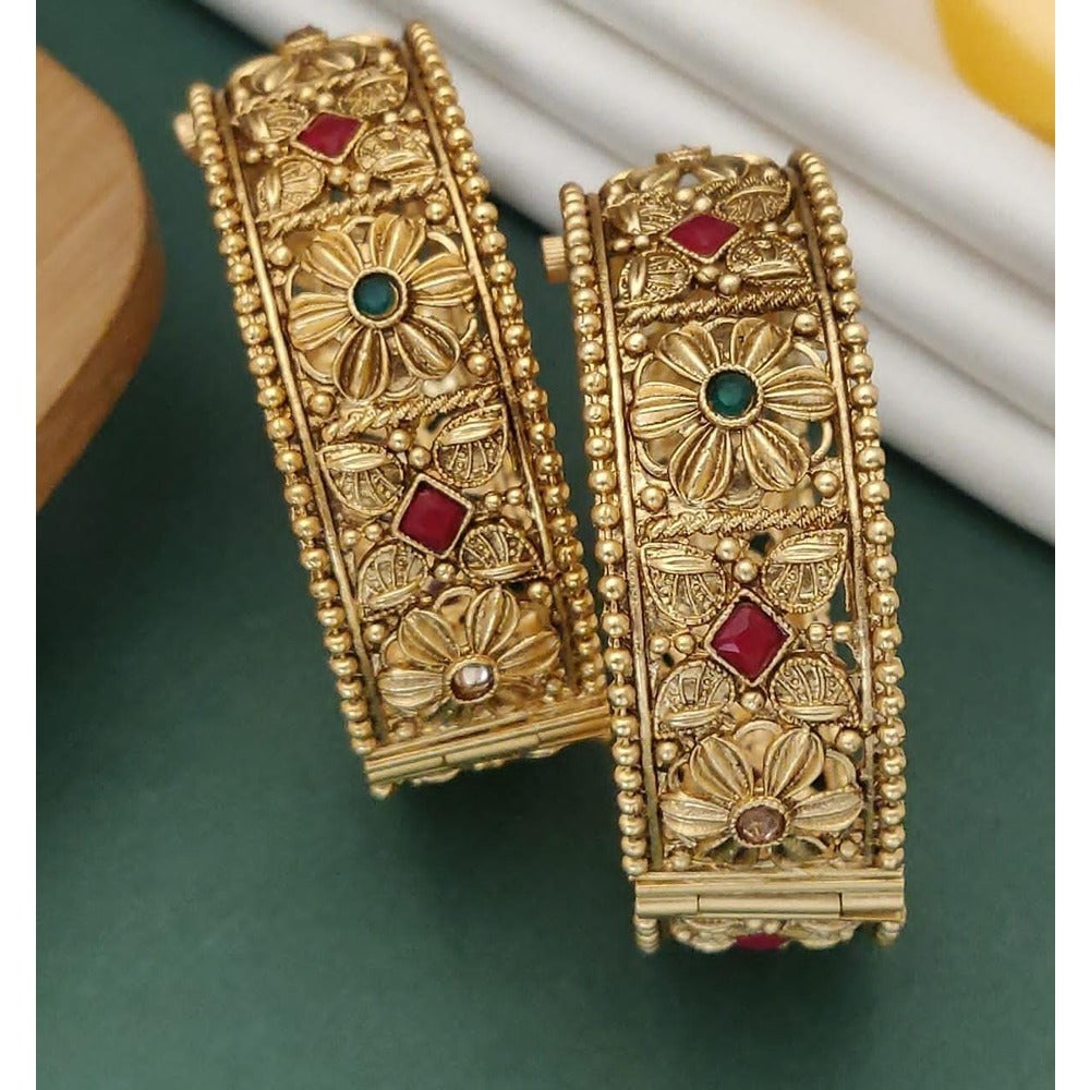 Akruti Collection Gold Plated Pota Stone Openable Kada