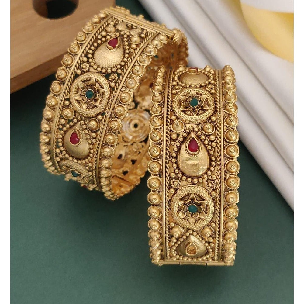 Akruti Collection Gold Plated Pota Stone Openable Kada