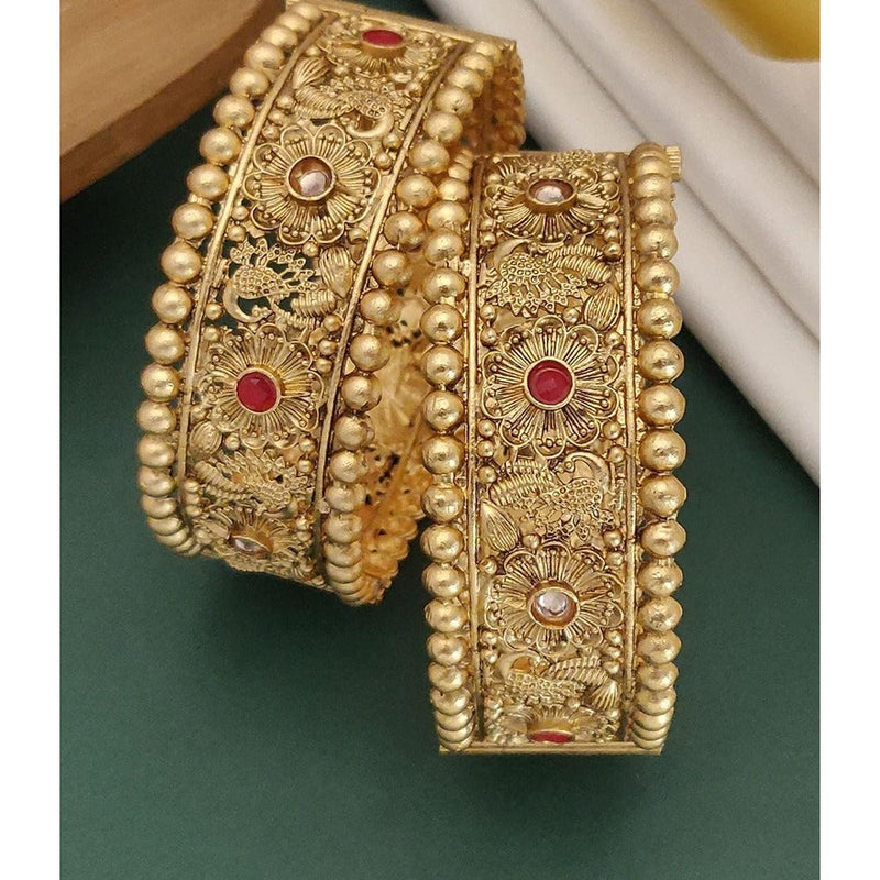 Akruti Collection Gold Plated Pota Stone Openable Kada