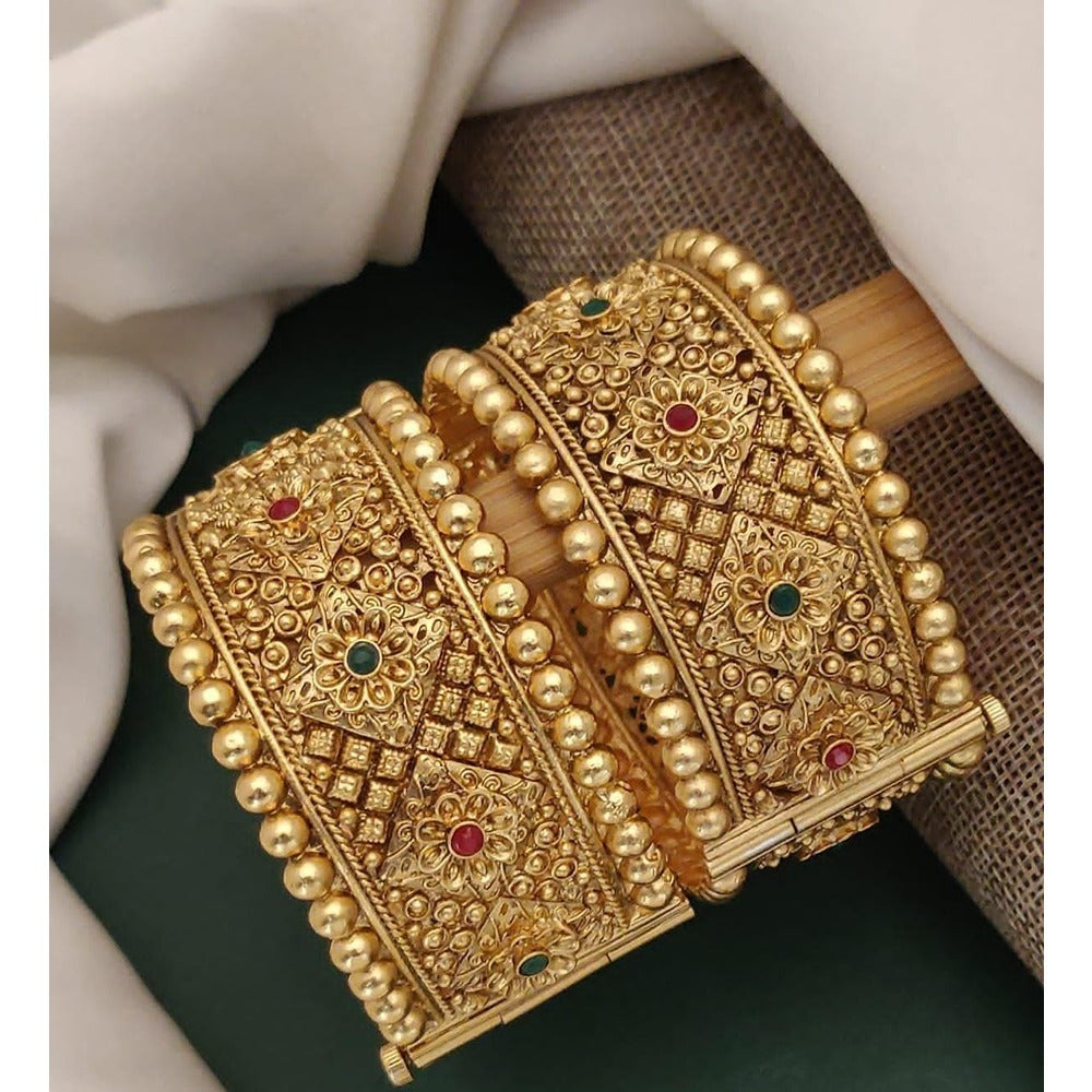 Akruti Collection Gold Plated Pota Stone Openable Kada