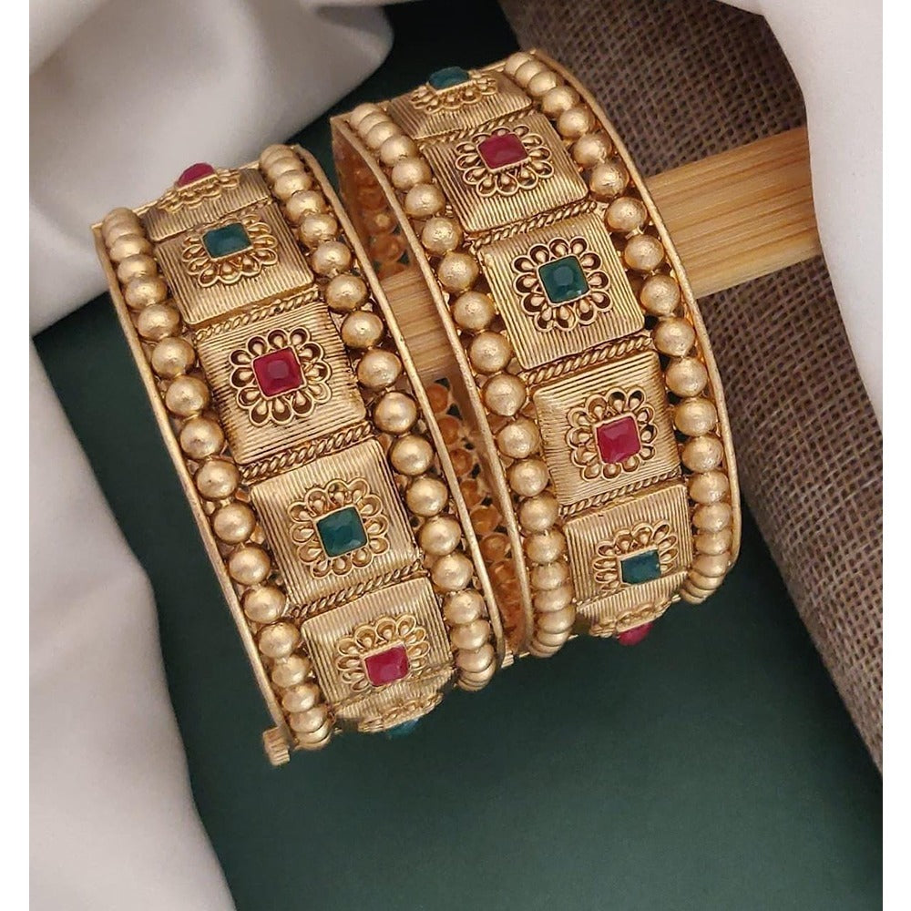 Akruti Collection Gold Plated Pota Stone Openable Kada