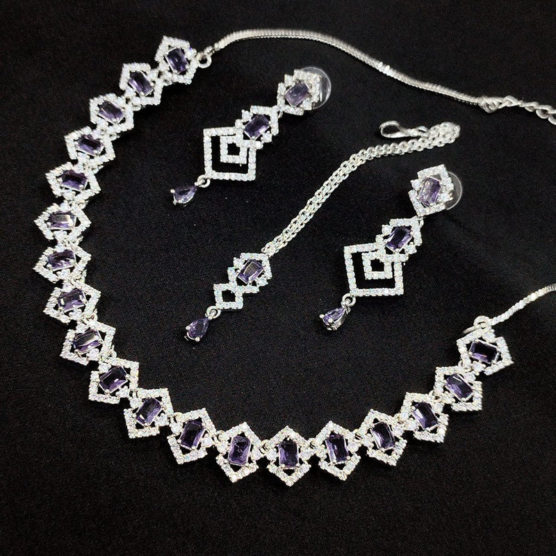 Akruti Collection Silver Plated AD Necklace Set