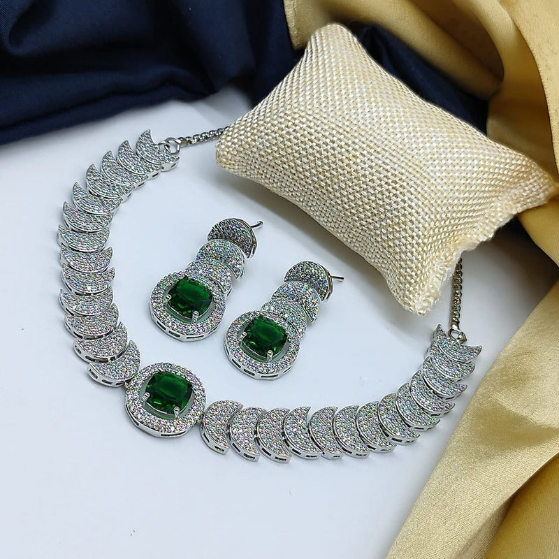 Akruti Collection Silver Plated AD Necklace Set