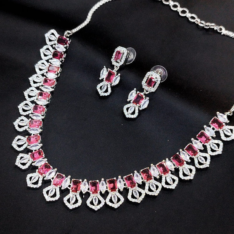 Akruti Collection Silver Plated AD Necklace Set