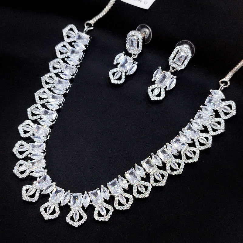 Akruti Collection Silver Plated AD Necklace Set