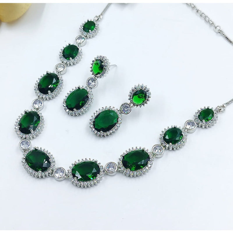 Akruti Collection Silver Plated AD Necklace Set