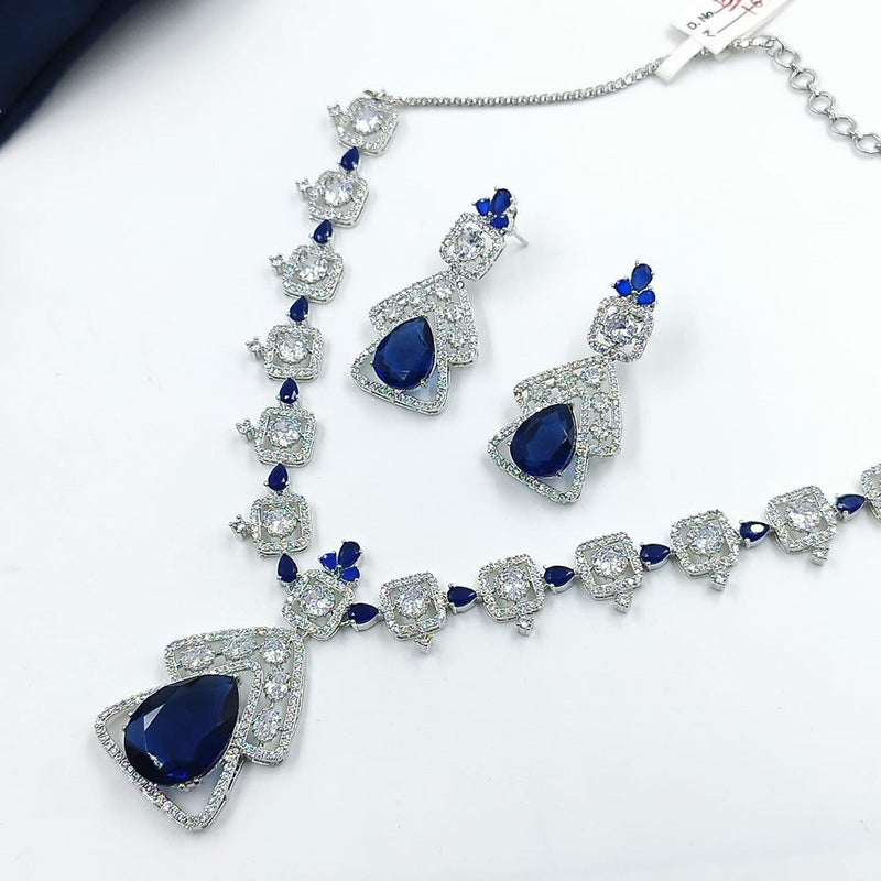 Akruti Collection Silver Plated AD Necklace Set