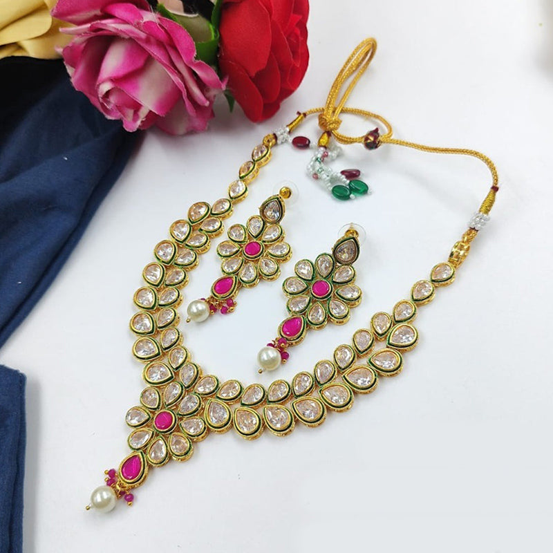 Akruti Collection Gold Plated Kundan Stone Necklace Set