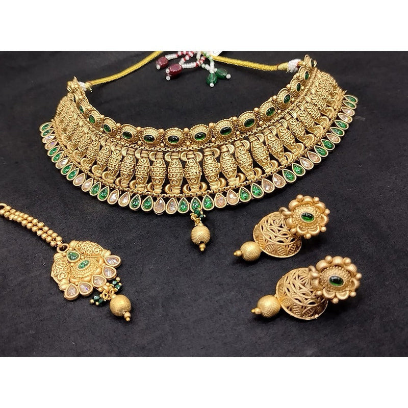 Akruti Collection Gold Plated Pota Stone Choker Necklace Set