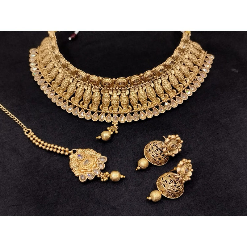 Akruti Collection Gold Plated Pota Stone Choker Necklace Set