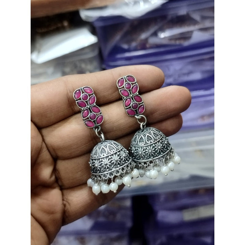 Akruti Collection Oxidised Plated Pota Stone Jhumki Earrings