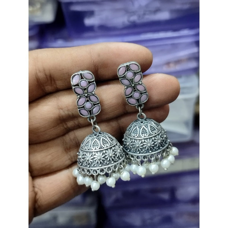 Akruti Collection Oxidised Plated Pota Stone Jhumki Earrings