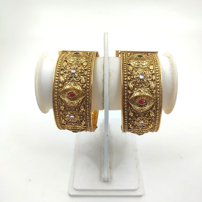 Akruti Collection Gold Plated Pota Stone Openable Bangle Set