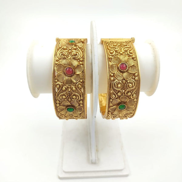 Akruti Collection Gold Plated Pota Stone Openable Bangle Set