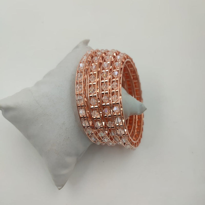 Akruti Collection Rose Gold Plated Crystal Beads Bangle Set