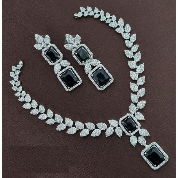 Akruti Collection Silver Plated AD Necklace Set