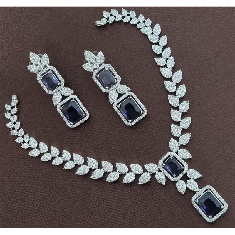 Akruti Collection Silver Plated AD Necklace Set