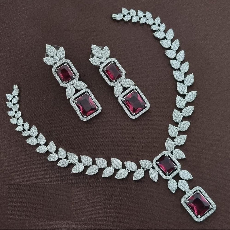 Akruti Collection Silver Plated AD Necklace Set