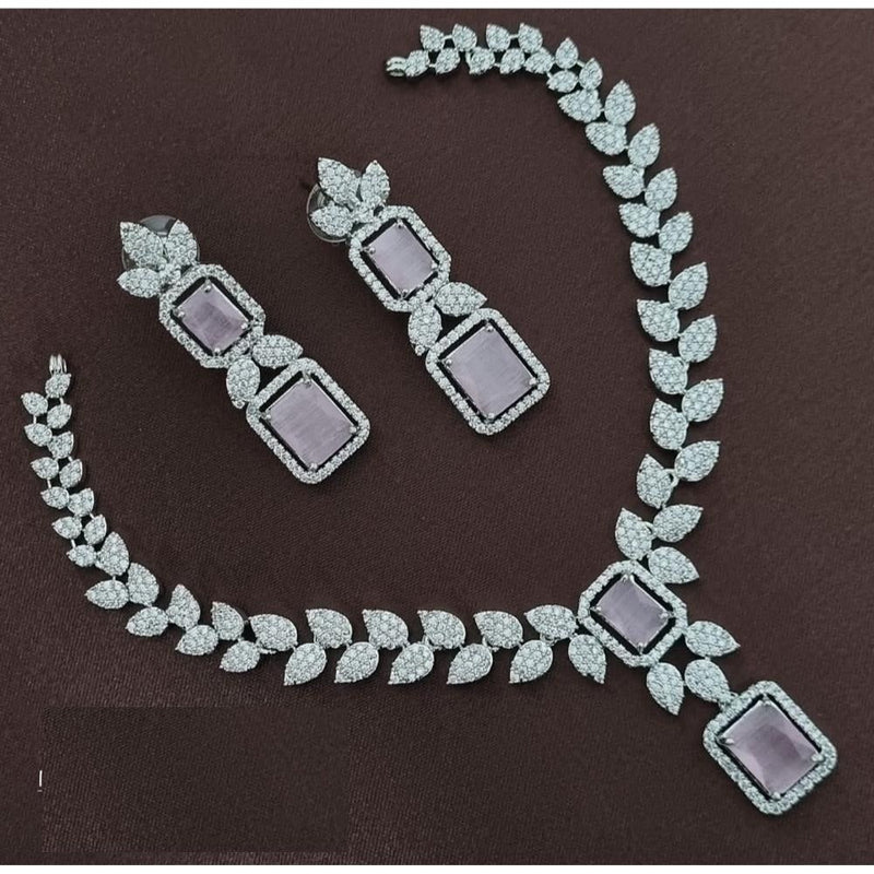 Akruti Collection Silver Plated AD Necklace Set