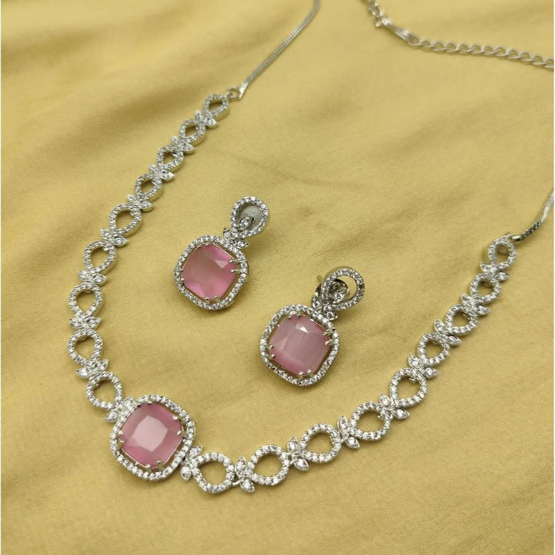 Akruti Collection Silver Plated AD Necklace Set