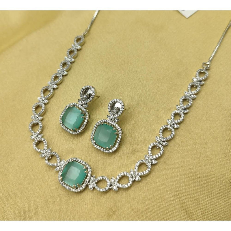 Akruti Collection Silver Plated AD Necklace Set