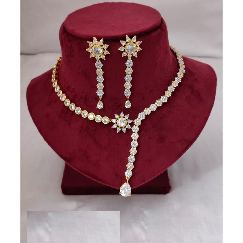 Akruti Collection Gold Plated Plated AD Necklace Set