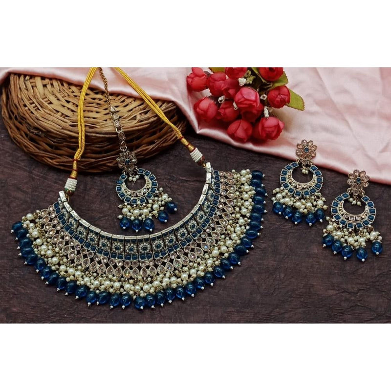 Akruti Collection Gold Plated Crystal Stone And Beads Choker Necklace Set