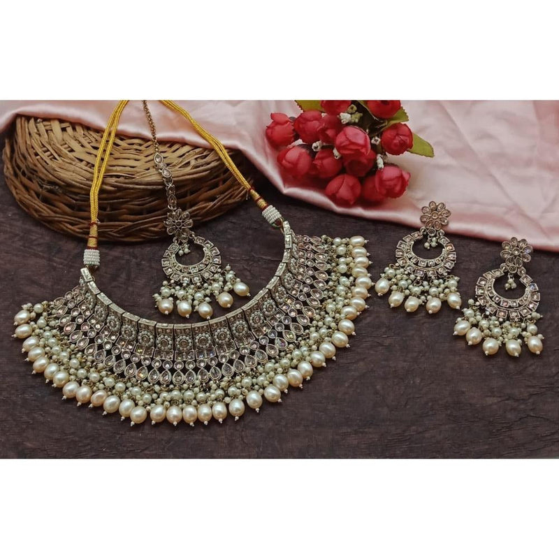 Akruti Collection Gold Plated Crystal Stone And Beads Choker Necklace Set