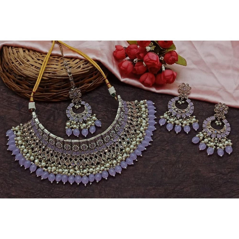 Akruti Collection Gold Plated Crystal Stone And Beads Choker Necklace Set