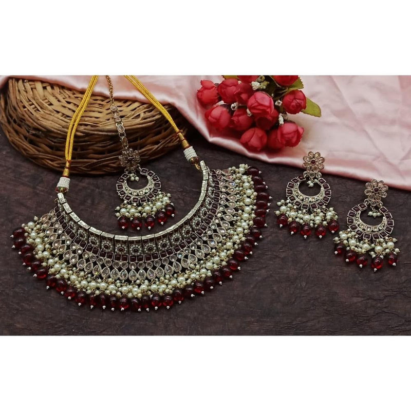 Akruti Collection Gold Plated Crystal Stone And Beads Choker Necklace Set