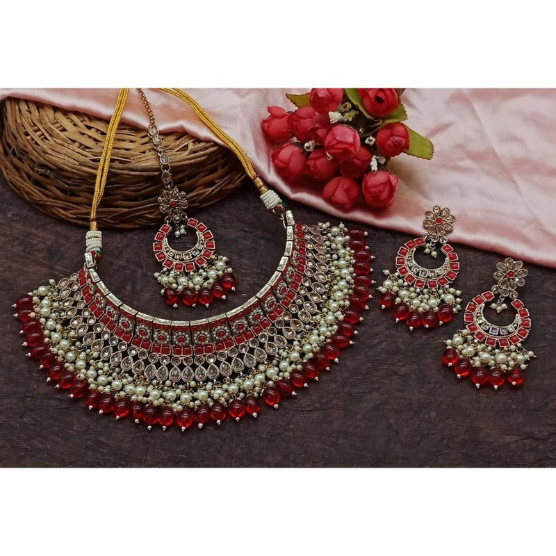 Akruti Collection Gold Plated Crystal Stone And Beads Choker Necklace Set