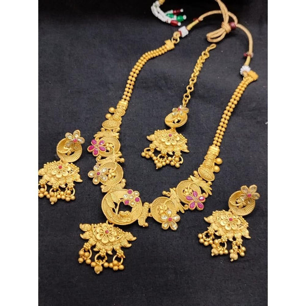 Akruti Collection Gold Plated Pota Stone Necklace Set