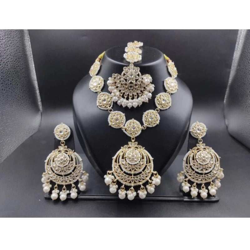 Akruti Collection Gold Plated Kundan Stone And Pearl Necklace Set