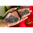 Akruti Collection Oxidised Plated Pota Stone Temple Choker Necklace Set