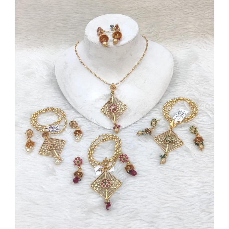 Akruti Collection Gold Plated Chain Pendant Set (Assorted Color 1 Piece Only)