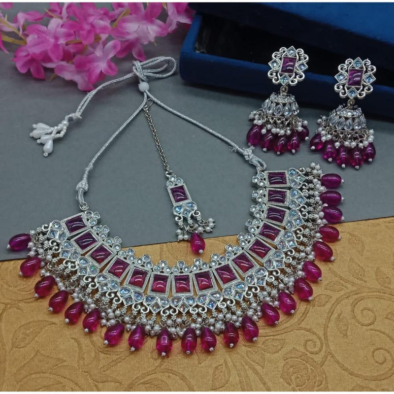 Akruti Collection Silver Plated Crystal Stone And Beads Necklace Set