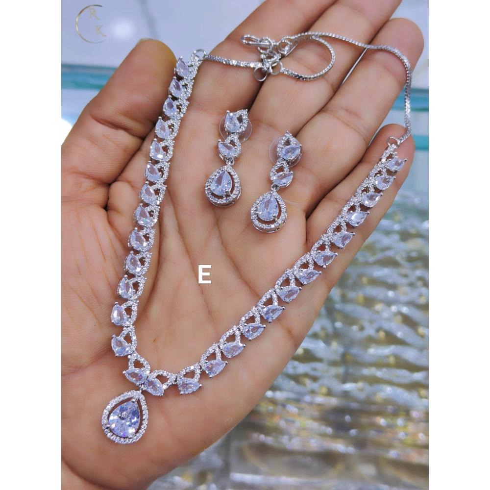 Akruti Collection Silver Plated AD Necklace Set