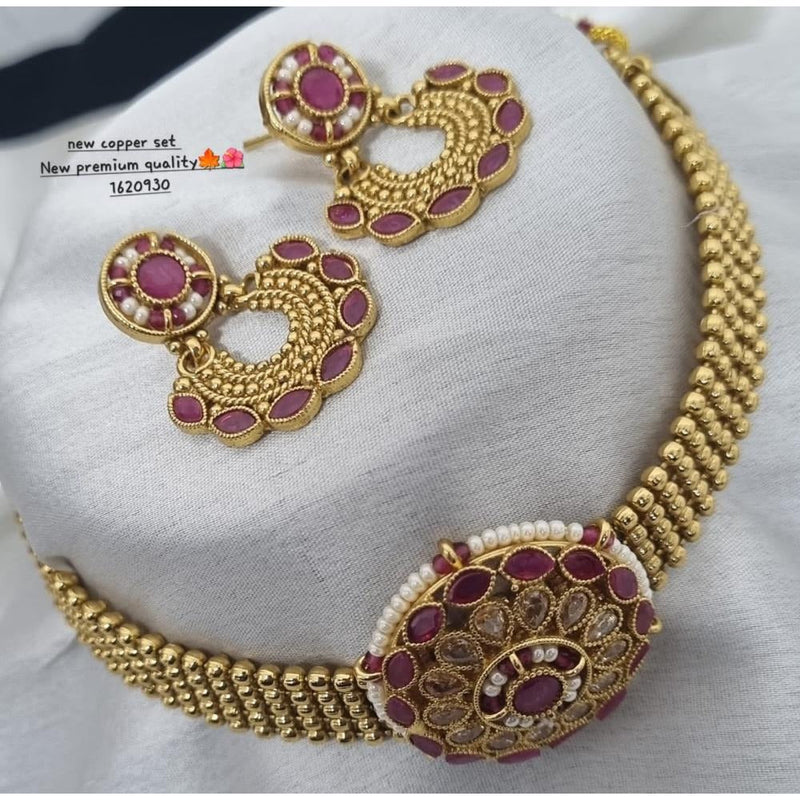 Akruti Collection Copper Gold Plated Pearl Necklace Set