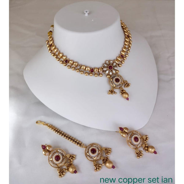 Akruti Collection Copper Gold Plated Pota Stone Necklace Set