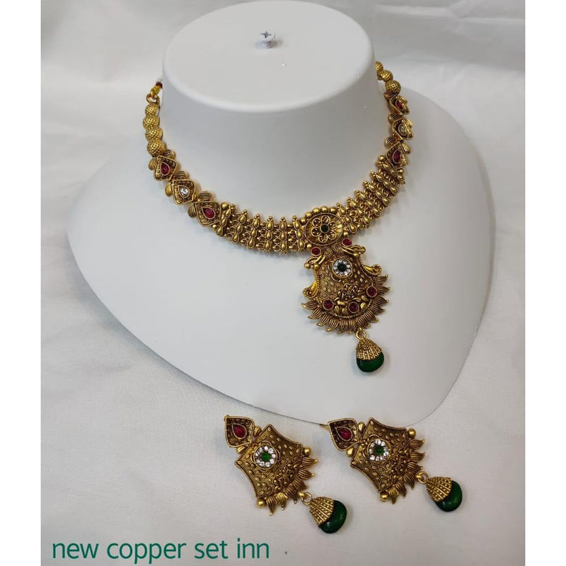 Akruti Collection Copper Gold Plated Pota Stone Necklace Set