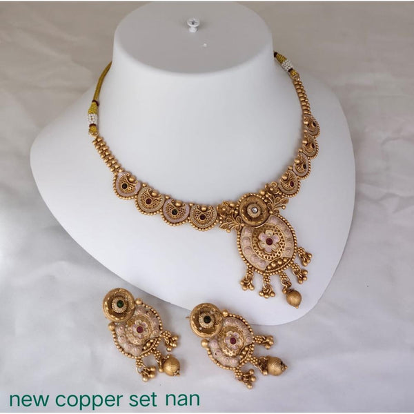 Akruti Collection Copper Gold Plated Pota Stone Necklace Set