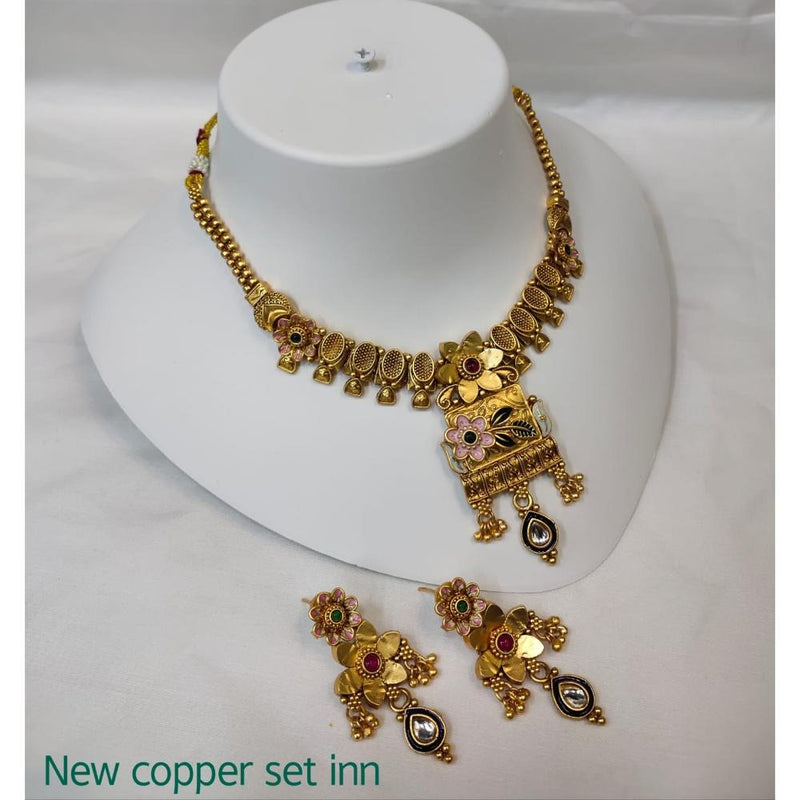 Akruti Collection Copper Gold Plated Pota Stone Necklace Set