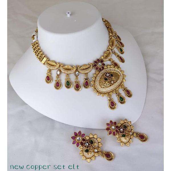 Akruti Collection Copper Gold Plated Pota Stone Necklace Set