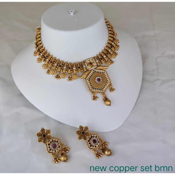 Akruti Collection Copper Gold Plated Pota Stone Necklace Set