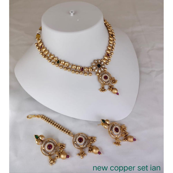 Akruti Collection Copper Gold Plated Pota Stone Necklace Set