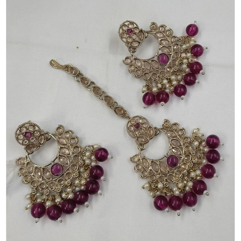 Akruti Collection Gold Plated Crystal Stone Earrings With Maangtikka