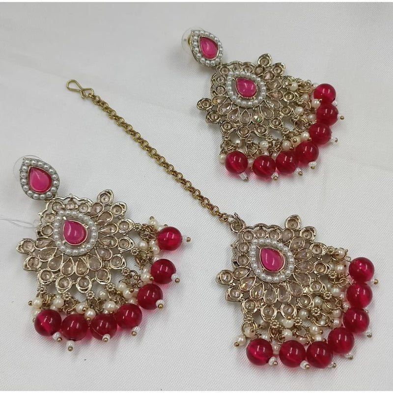 Akruti Collection Gold Plated Crystal Stone Earrings With Maangtikka