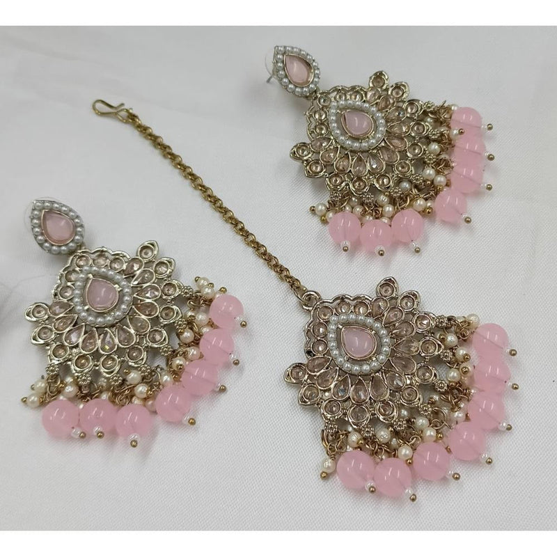 Akruti Collection Gold Plated Crystal Stone Earrings With Maangtikka